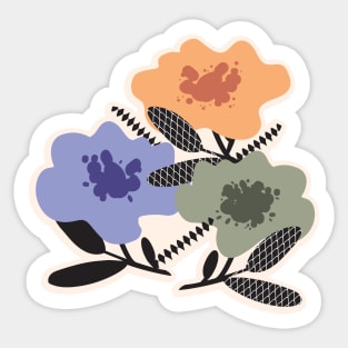 Quirky Poppies with black leaves on cream background Sticker